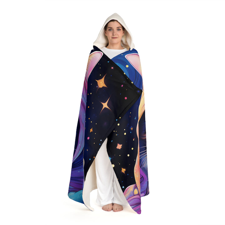 Galactic Feline Majesty Hooded Sherpa Fleece Blanket