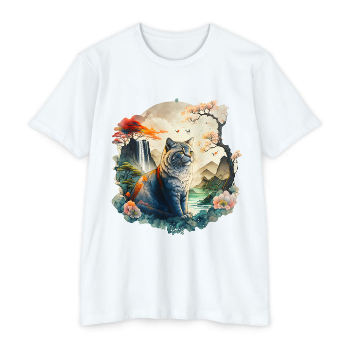 Oriental Garden Cat Top - Unisex Artistic Landscape T-Shirt