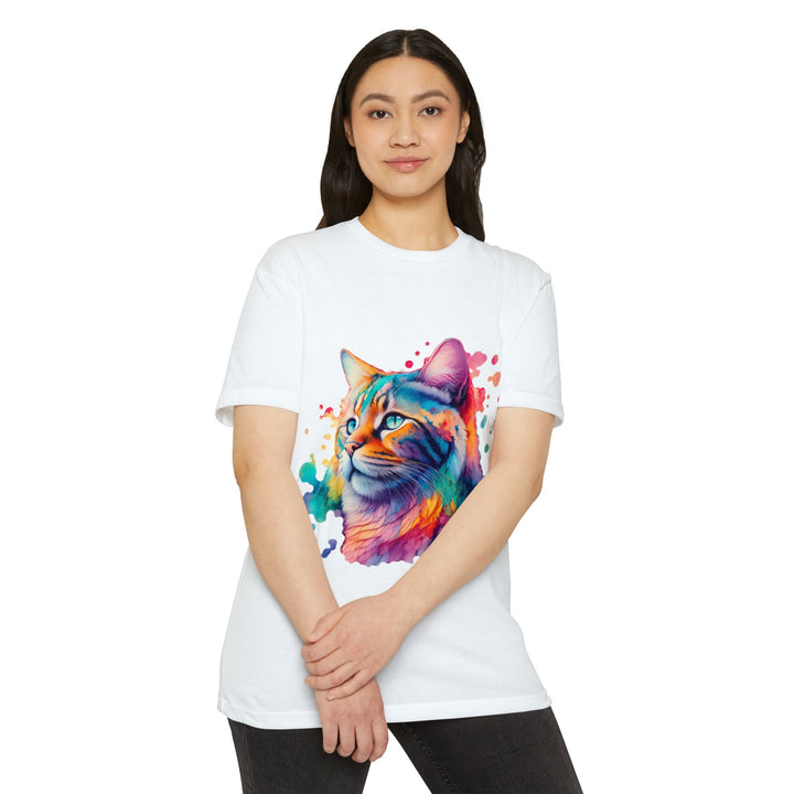 Vibrant Feline Elegance Shirt - Watercolor Cat Art