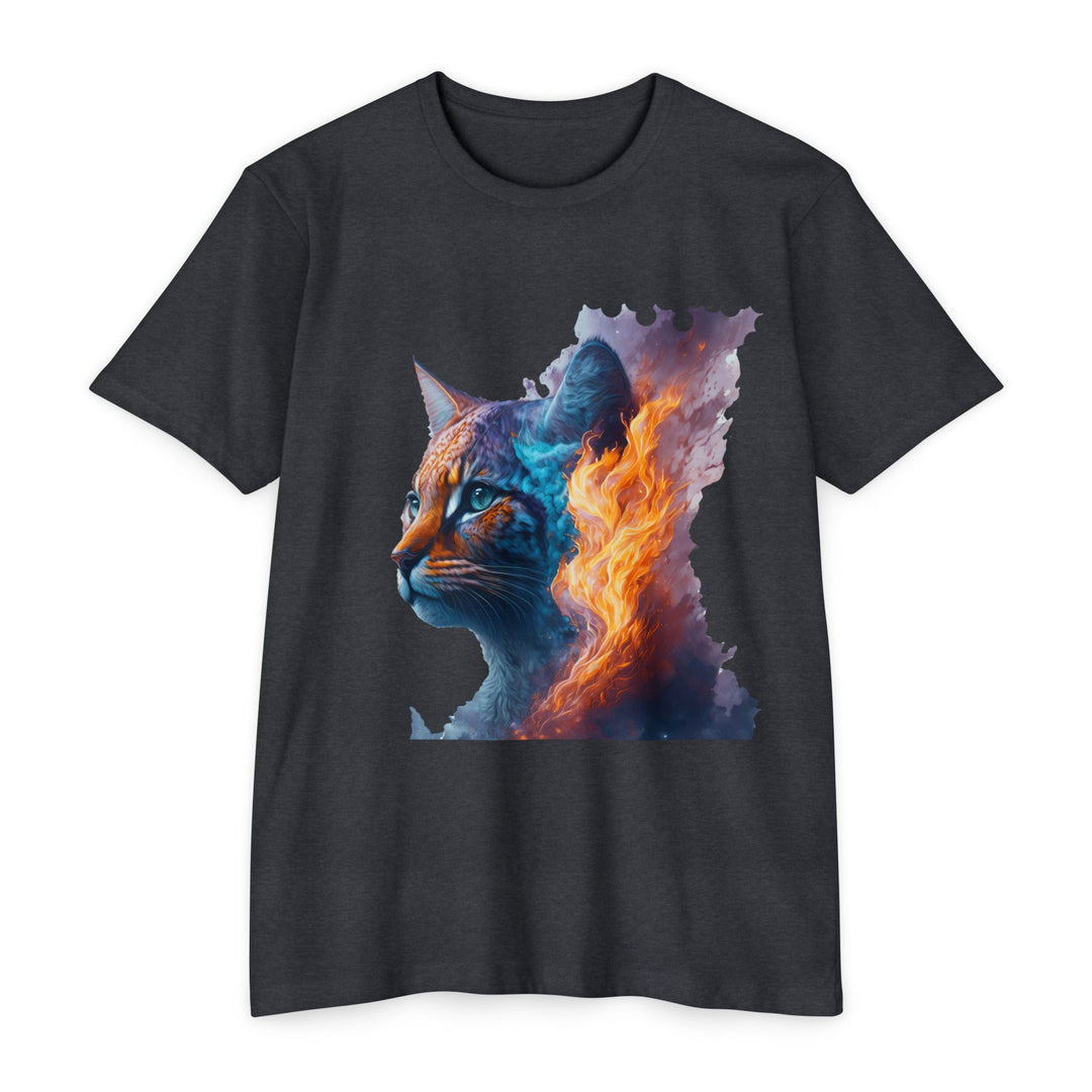 Celestial Blaze Feline Art Top - Cosmic Cat Fire Design