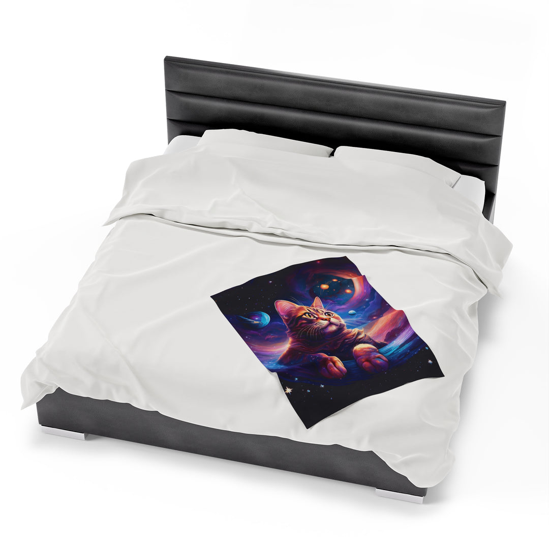 Galactic Cat Velveteen Plush Blanket – Cozy Comfort from Another Dimension