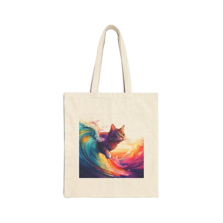 Cosmic Wave Cat Cotton Canvas Tote Bag – Ride the Waves of Adventure