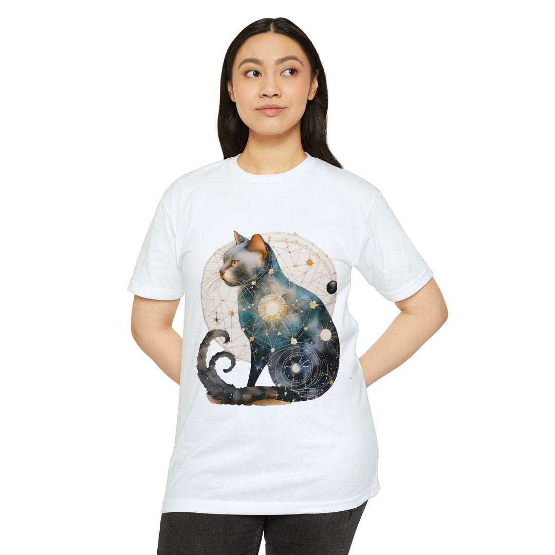 Cosmic Feline Elegance Top - Celestial Cat Art