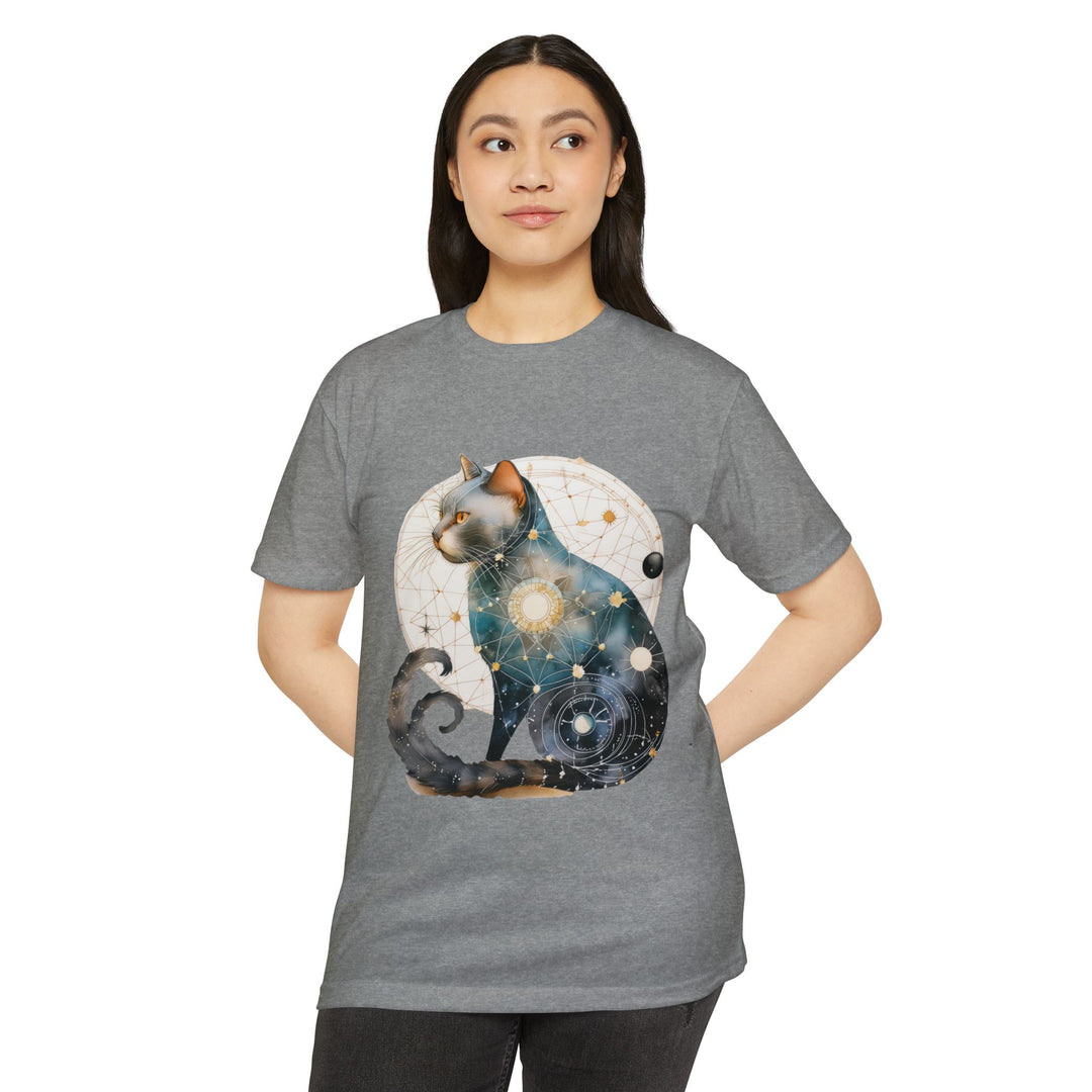 Cosmic Feline Elegance Top - Celestial Cat Art