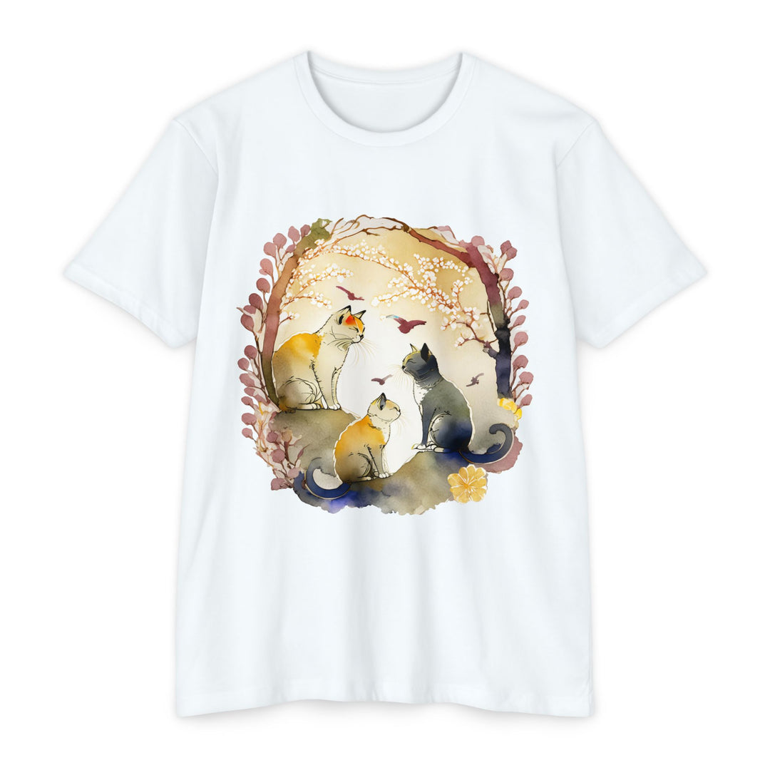 Whimsical Garden Cat Top - Unisex Watercolor Nature T-Shirt