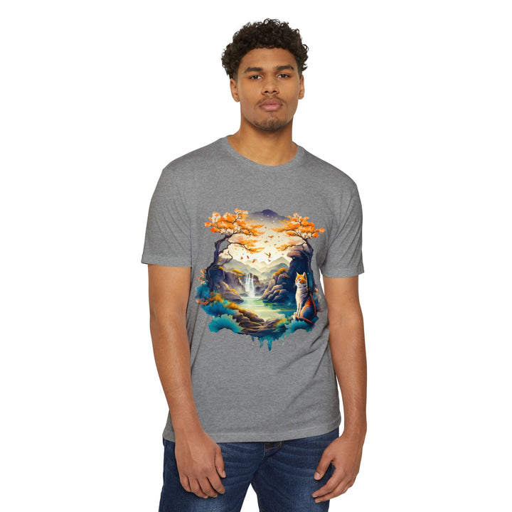 Tranquil Realm Cat Top - Unisex Serene Nature T-Shirt