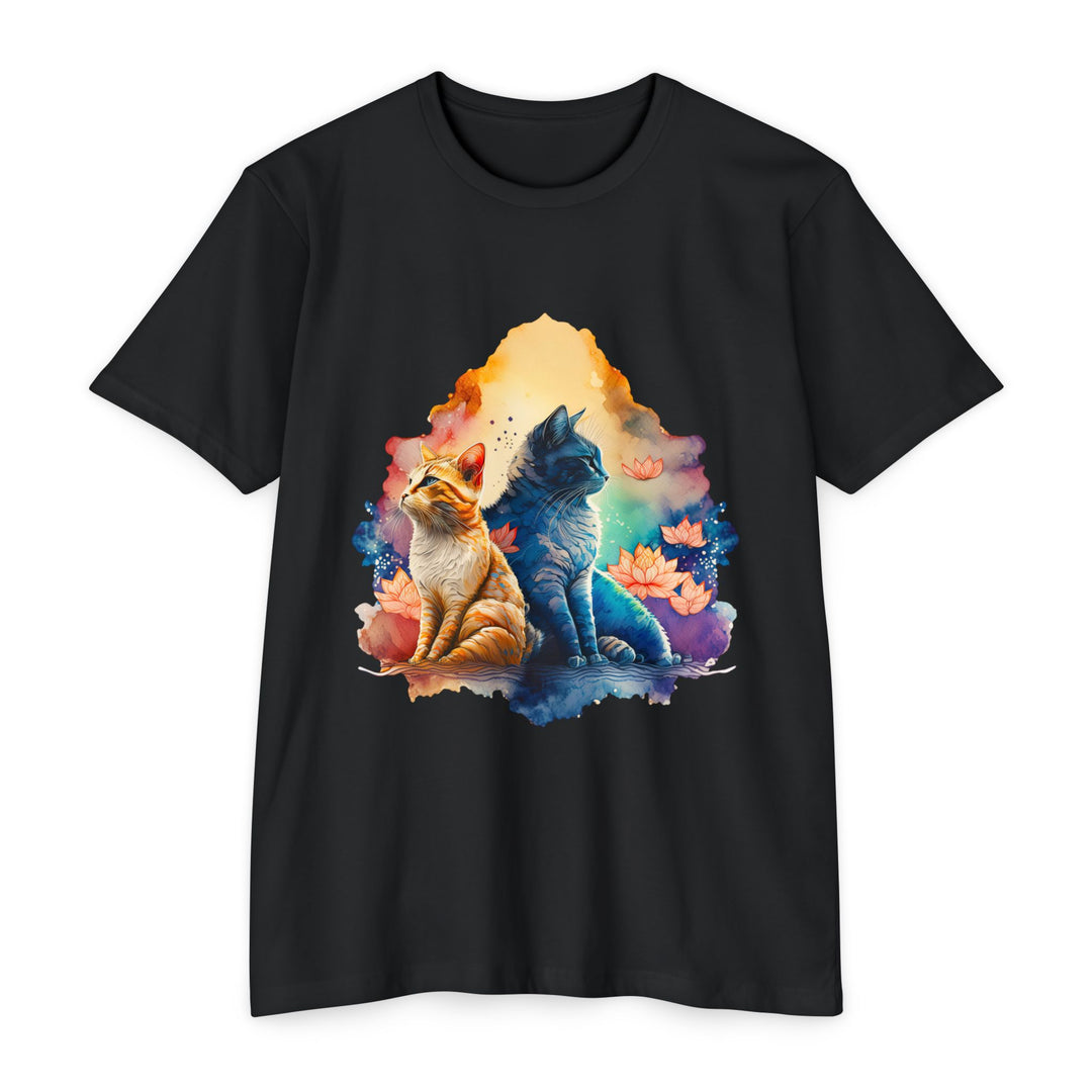 Mystical Twin Cats T-Shirt - Lotus Garden Serenity