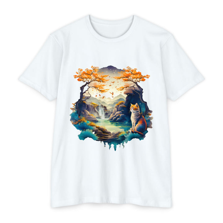 Tranquil Realm Cat Top - Unisex Serene Nature T-Shirt