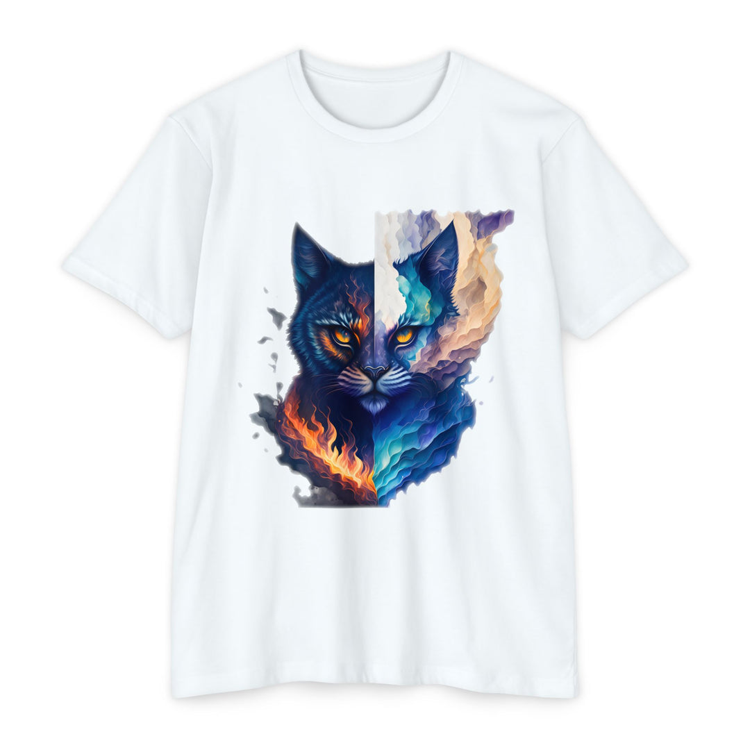 Mystical Duality Cat Art Top - Elemental Feline Fusion