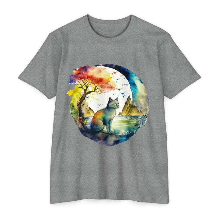 Tranquil Feline Oasis Top - Unisex Watercolor Nature T-Shirt