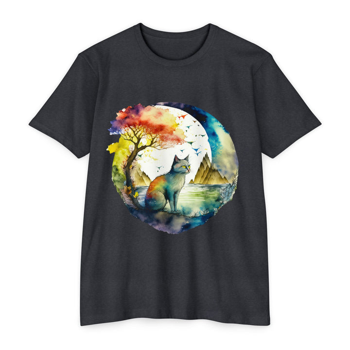 Tranquil Feline Oasis Top - Unisex Watercolor Nature T-Shirt