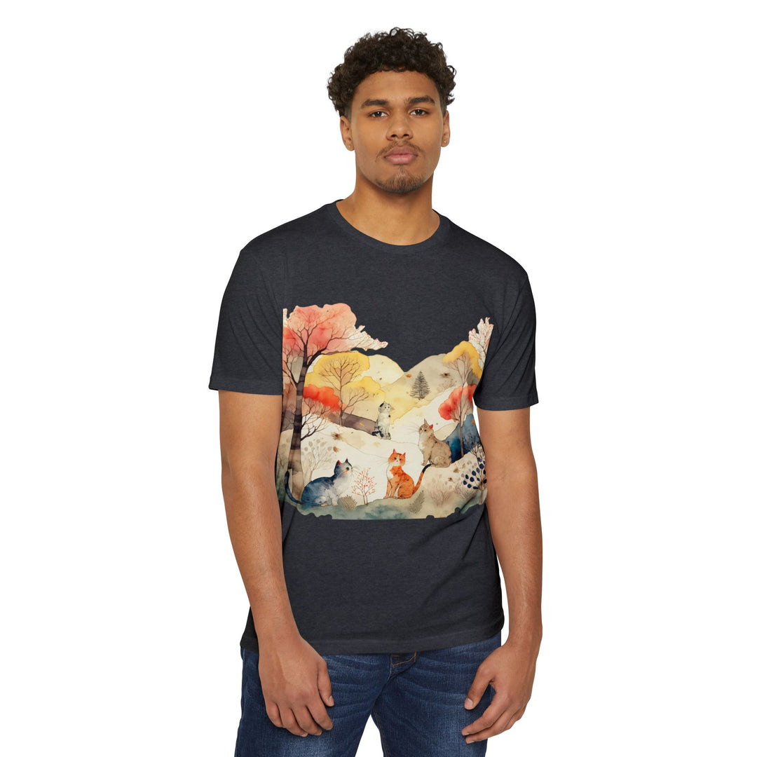 Autumn Serenity Cats Top - Unisex Watercolor Landscape T-Shirt