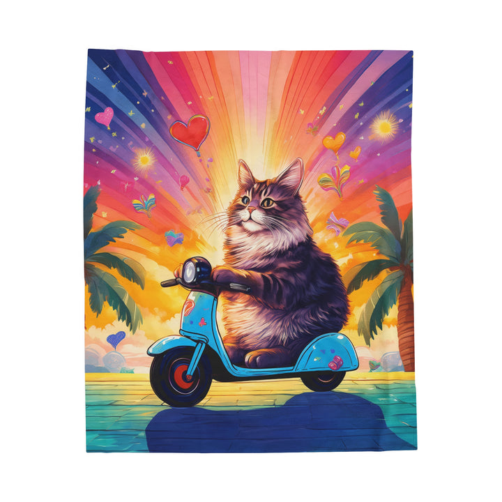 Scooter Cat Adventure Velveteen Plush Blanket – Ride into Cozy Comfort