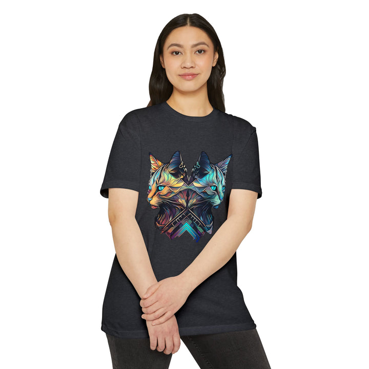 Dual Cat Fusion Art Top - Vibrant Unisex Apparel