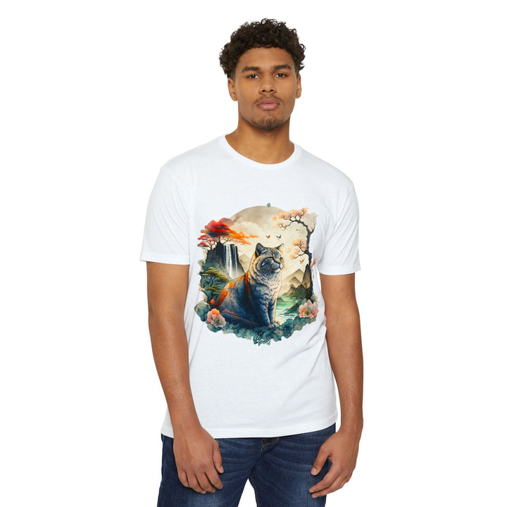 Oriental Garden Cat Top - Unisex Artistic Landscape T-Shirt