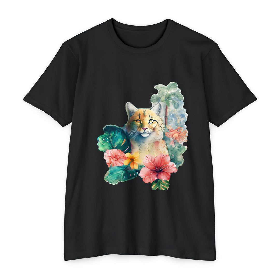 Tropical Feline Paradise Shirt - Exotic Cat in Floral Bliss