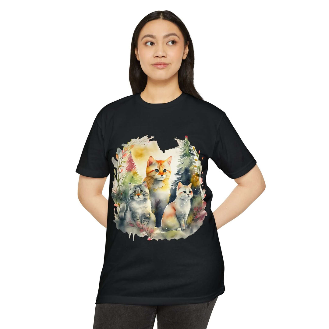 Forest Whispers Cat Top - Unisex Nature-Inspired Watercolor T-Shirt