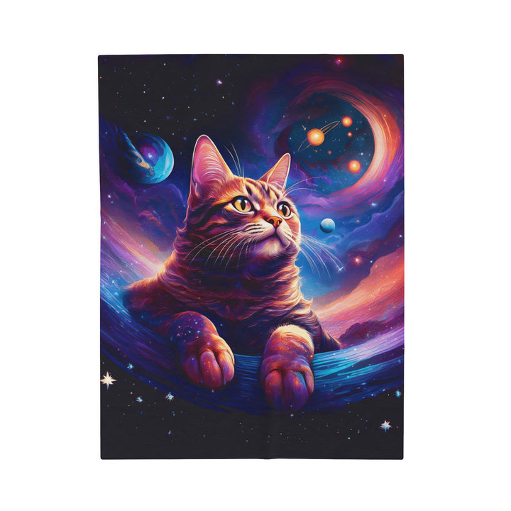 Galactic Cat Velveteen Plush Blanket – Cozy Comfort from Another Dimension