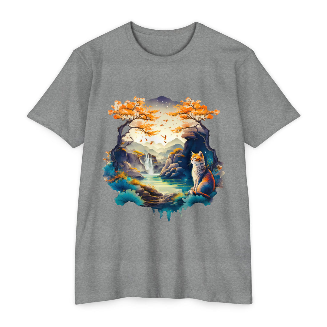 Tranquil Realm Cat Top - Unisex Serene Nature T-Shirt