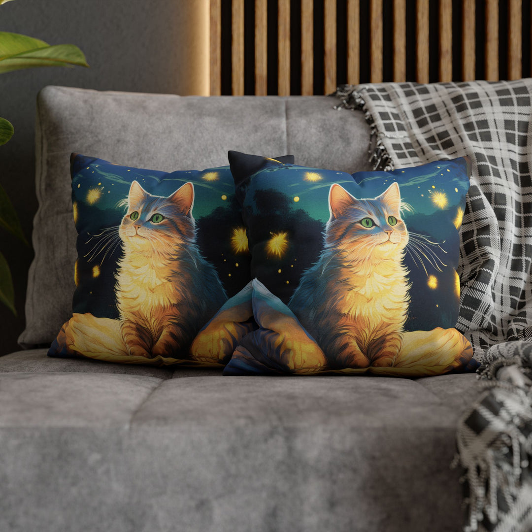 Enchanted Firefly Night: Cozy Cat Pillowcase for a Magical Glow