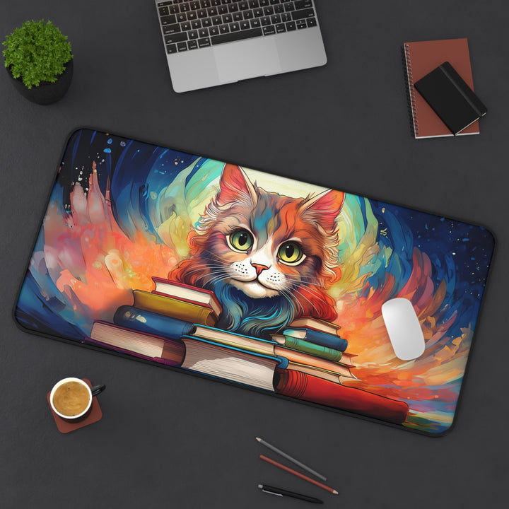 Bookworm Cat Desk Mat – Fuel Your Creativity in Style