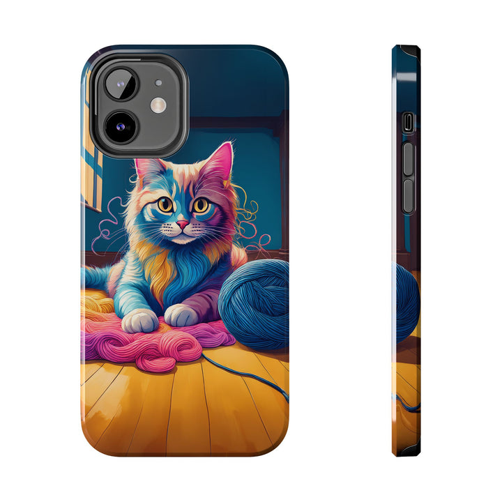 Playful Yarn Cat Tough Phone Case – Protection with a Cozy Twist