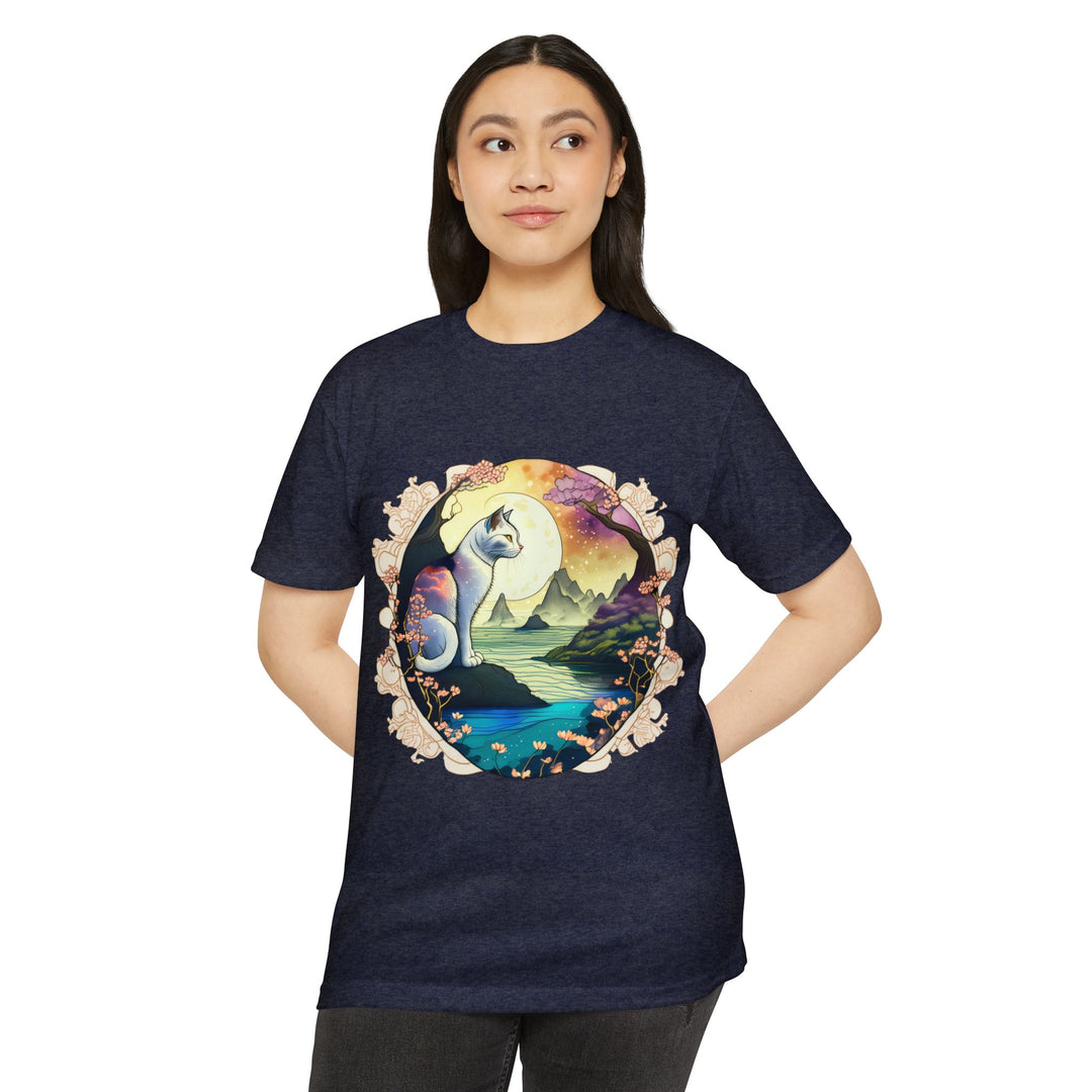 Mystic Moonlit Cat Art Top - Enchanted Night Design