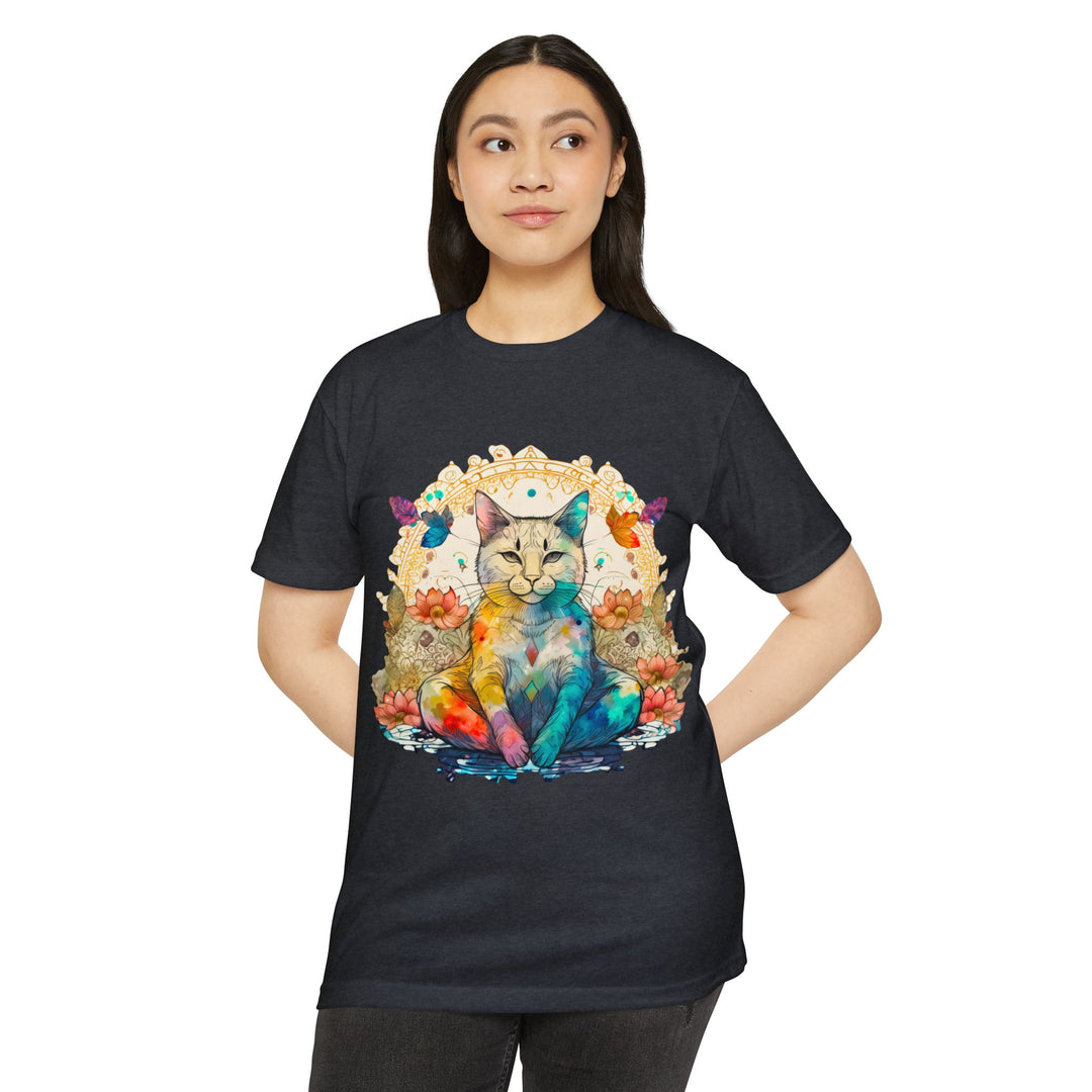 Rainbow Zen Cat T-Shirt - Colorful Meditation