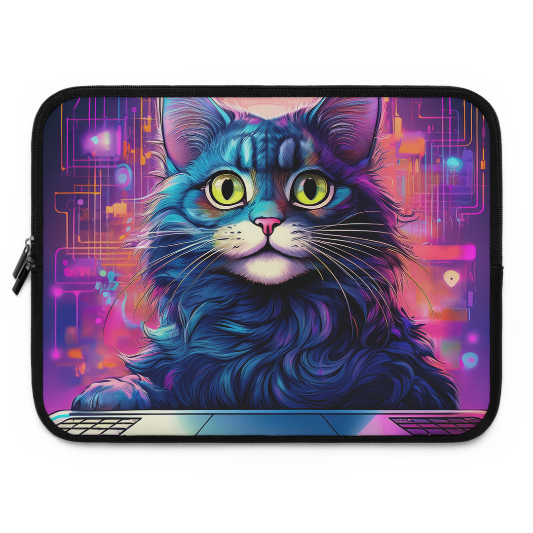 Tech Whiskers: Futuristic Cat Laptop Sleeve