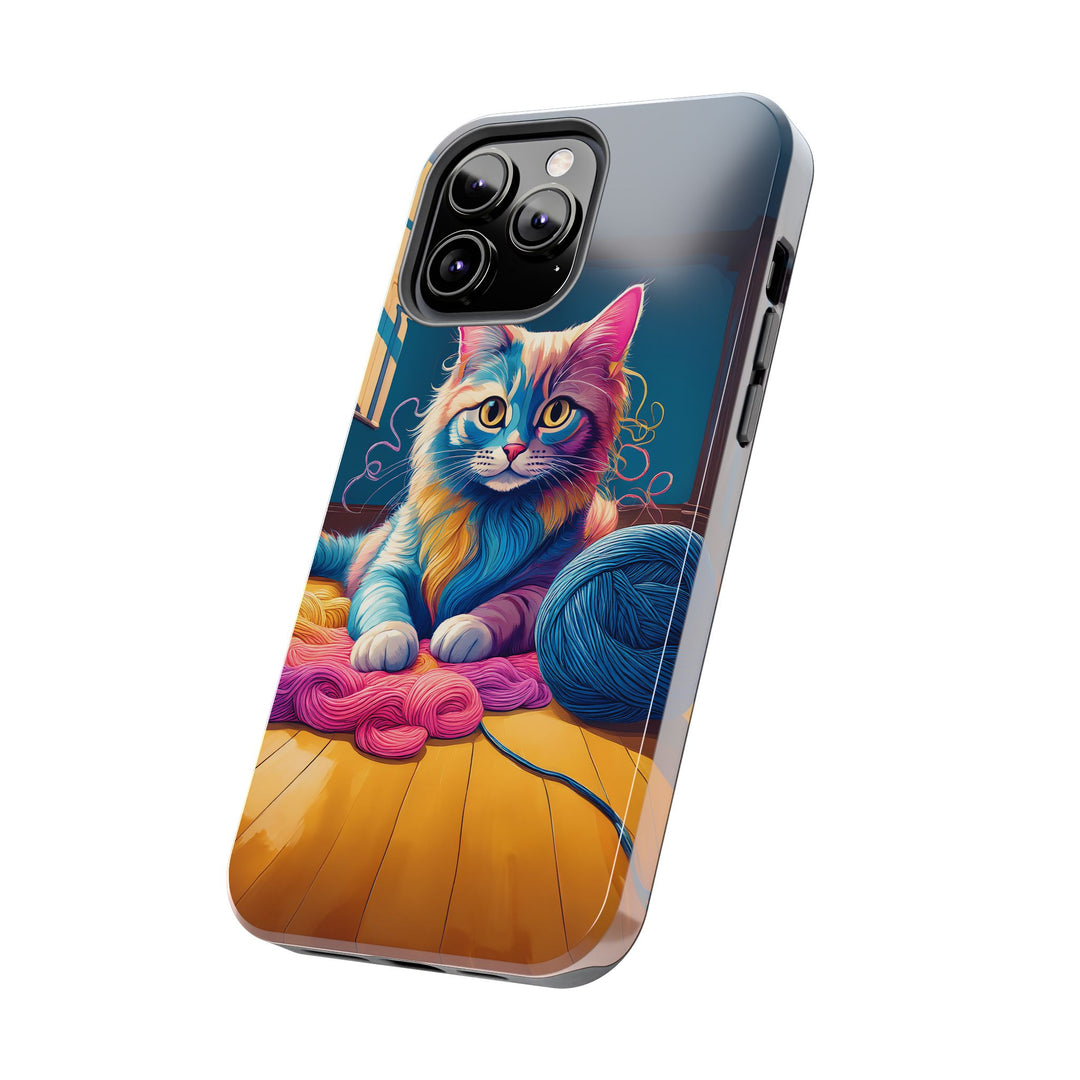 Playful Yarn Cat Tough Phone Case – Protection with a Cozy Twist