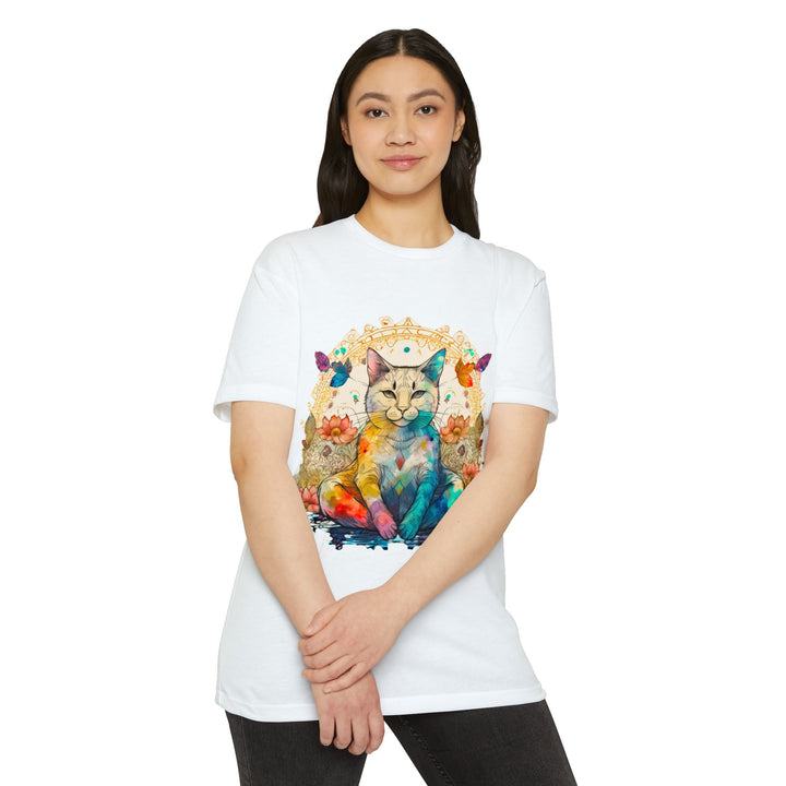 Rainbow Zen Cat T-Shirt - Colorful Meditation