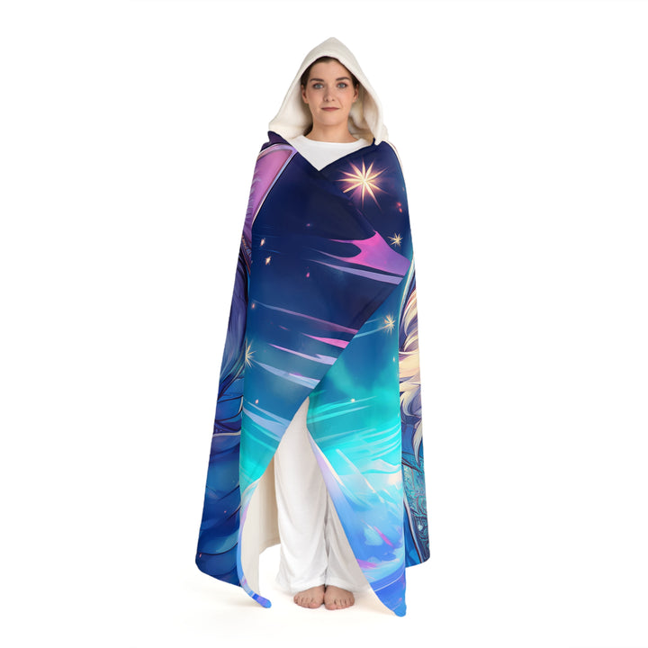 Celestial Feline Adventure Hooded Sherpa Fleece Blanket