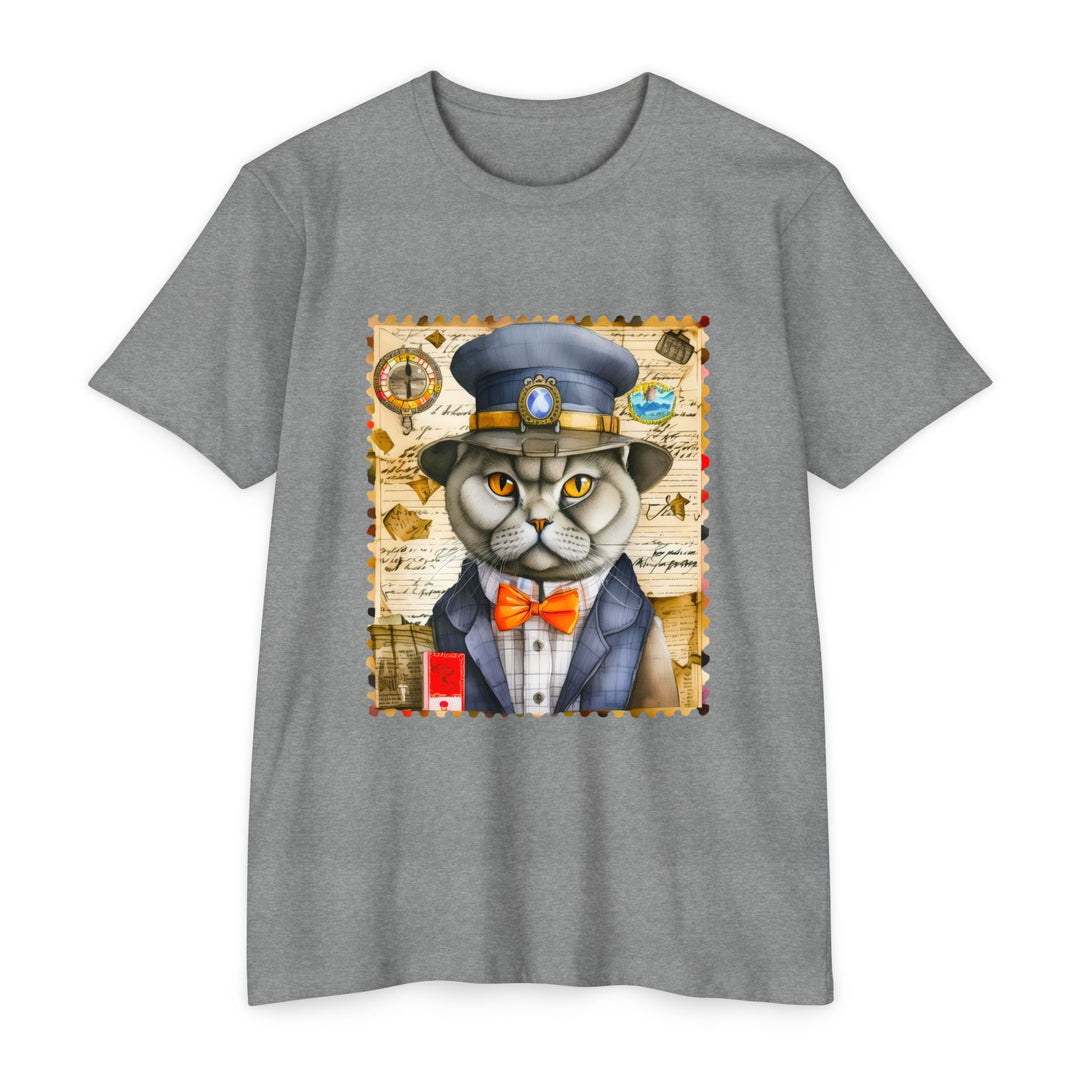 Postal Cat Officer Shirt - Retro Feline Stamp Design