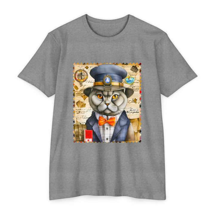 Postal Cat Officer Shirt - Retro Feline Stamp Design