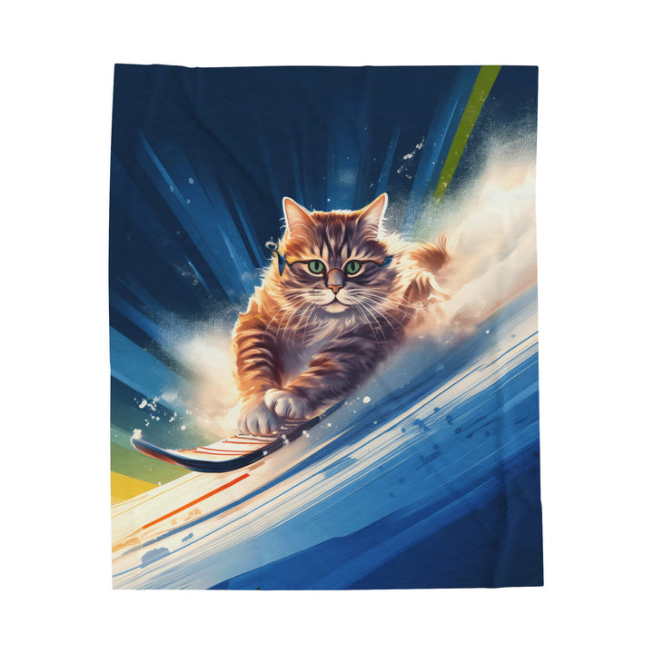 Extreme Skiing Cat Velveteen Plush Blanket – Cozy Fun for Every Adventure