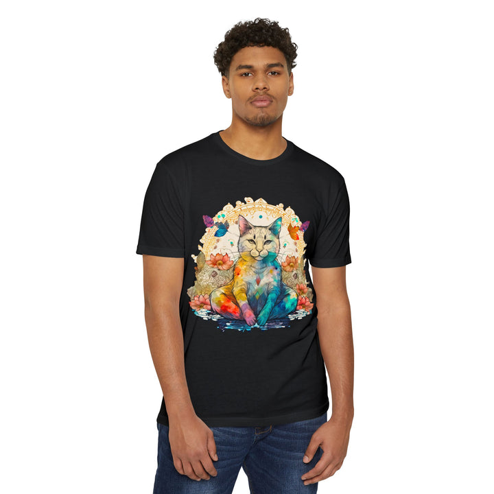 Rainbow Zen Cat T-Shirt - Colorful Meditation