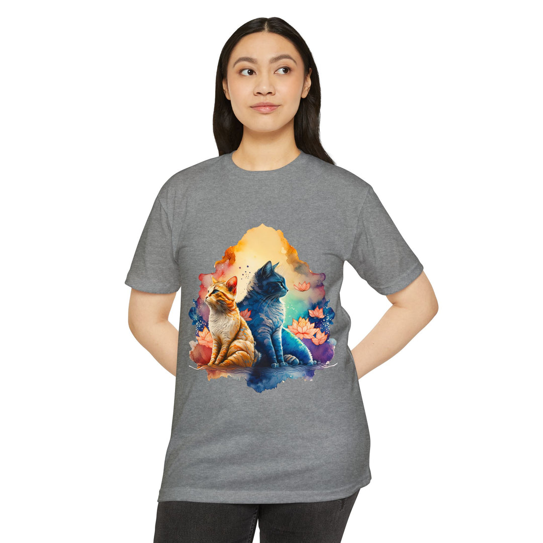 Mystical Twin Cats T-Shirt - Lotus Garden Serenity