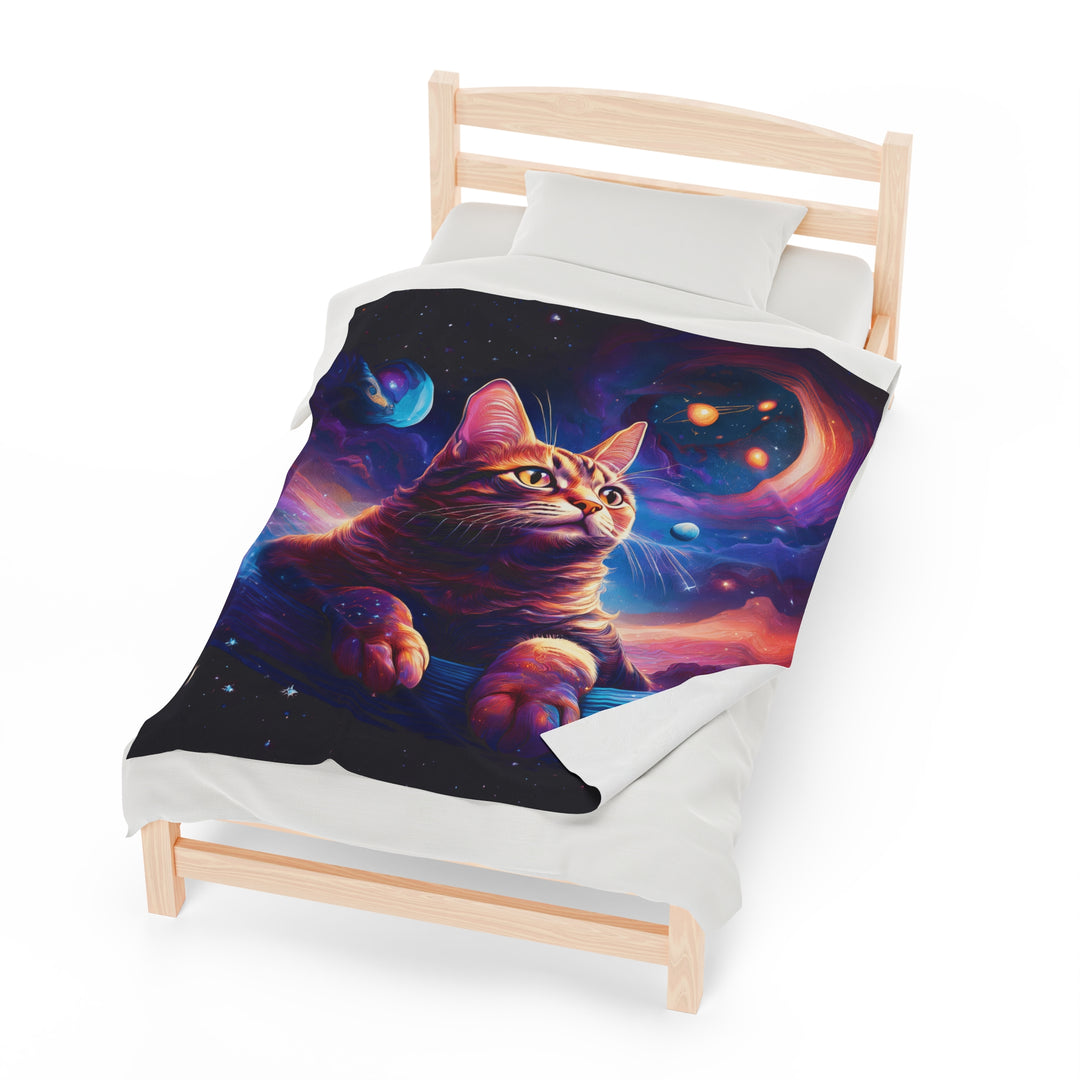 Galactic Cat Velveteen Plush Blanket – Cozy Comfort from Another Dimension