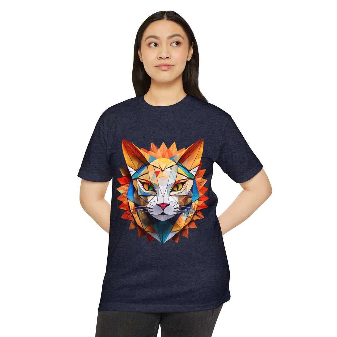 Geometric Feline T-Shirt - Modern Cat Art