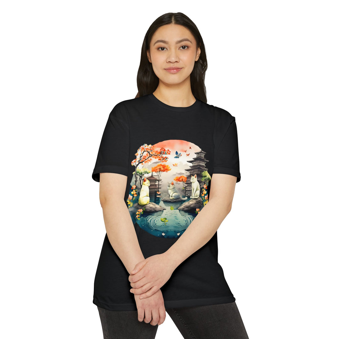 Peaceful Reflections Cat Top - Unisex Japanese Garden T-Shirt