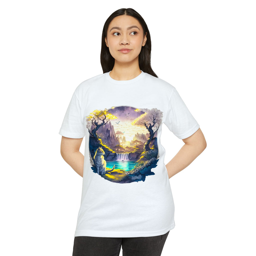 Mystical Realm Cat Top- Unisex Fantasy Landscape T-Shirt