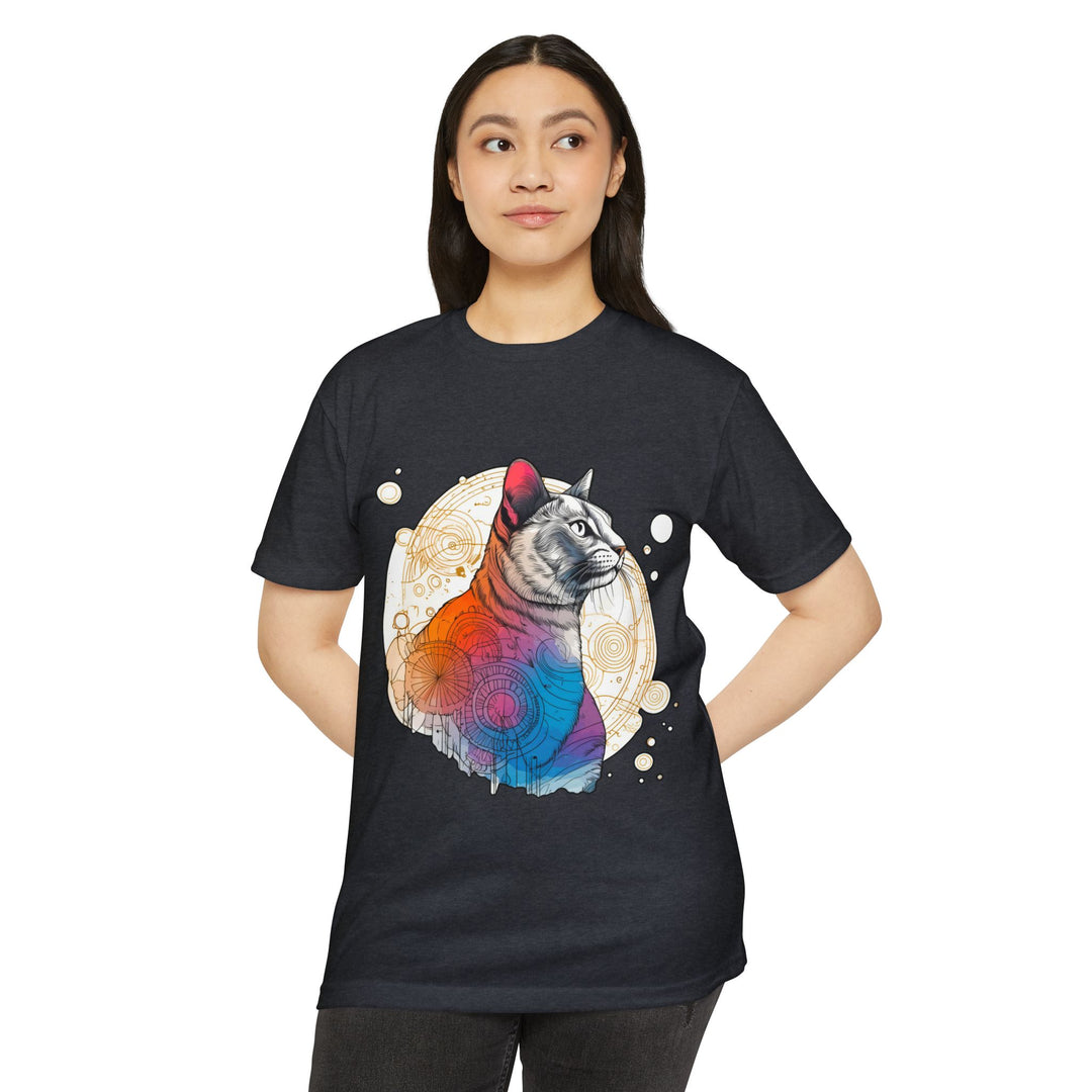 Geometric Galaxy Cat T-Shirt - Cosmic Feline Art