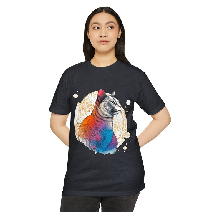 Geometric Galaxy Cat T-Shirt - Cosmic Feline Art