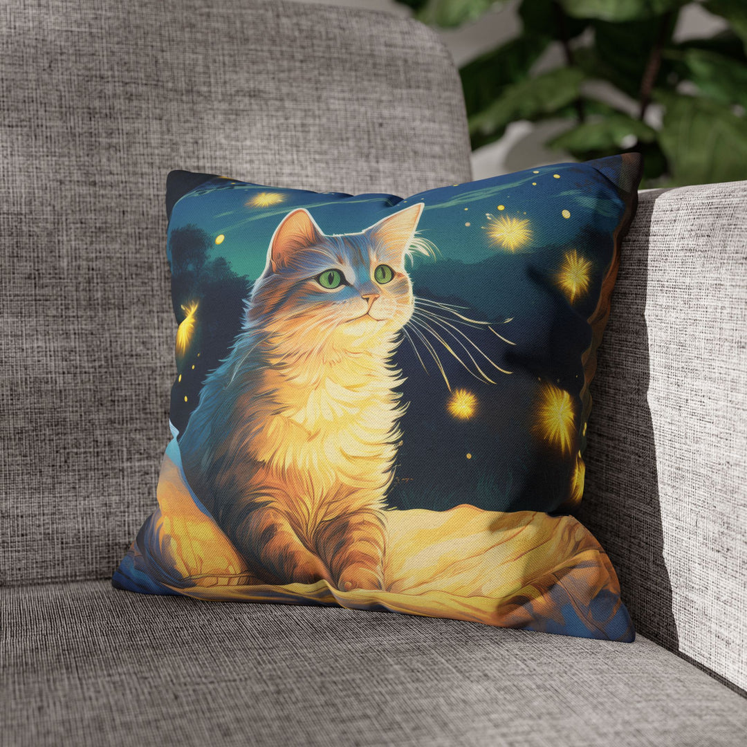 Enchanted Firefly Night: Cozy Cat Pillowcase for a Magical Glow