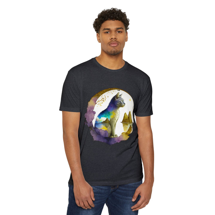 Celestial Watcher Cat Top - Unisex Mystical Night T-Shirt