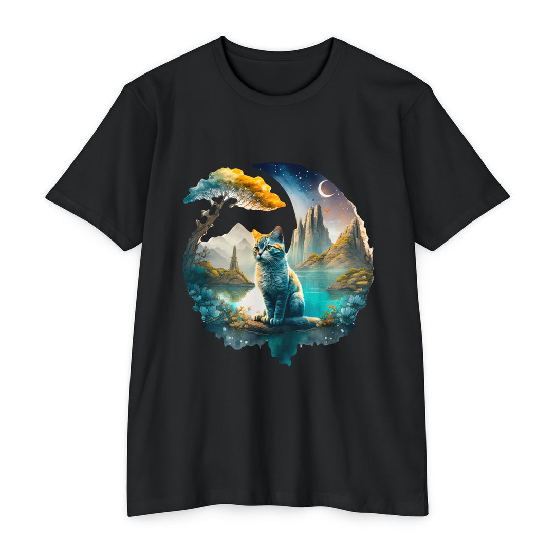 Celestial Watch Cat Top - Unisex Mystical Scenery T-Shirt