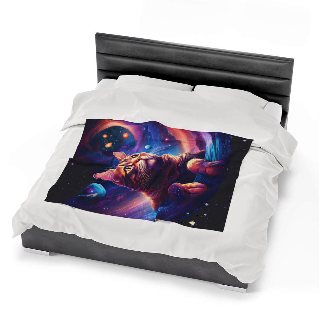 Galactic Cat Velveteen Plush Blanket – Cozy Comfort from Another Dimension