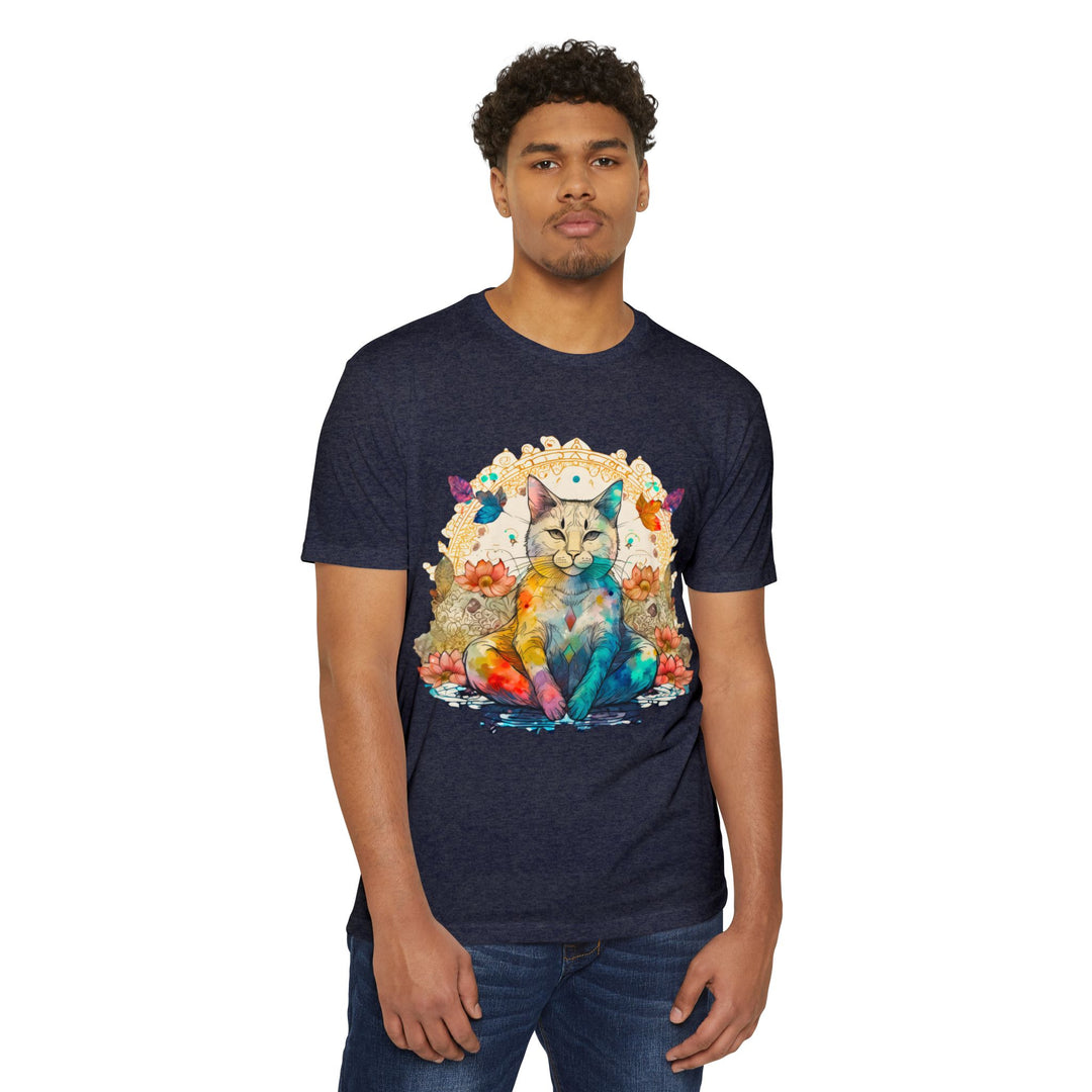 Rainbow Zen Cat T-Shirt - Colorful Meditation