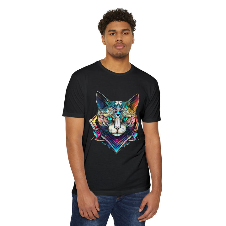 Geometric Feline Majesty T-Shirt - Eye-Catching Unisex Apparel