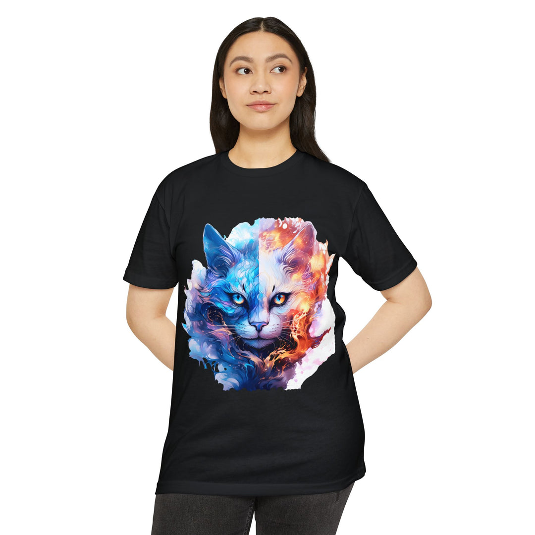 Yin-Yang Feline Fusion Art Top - Fire and Ice Cat Design